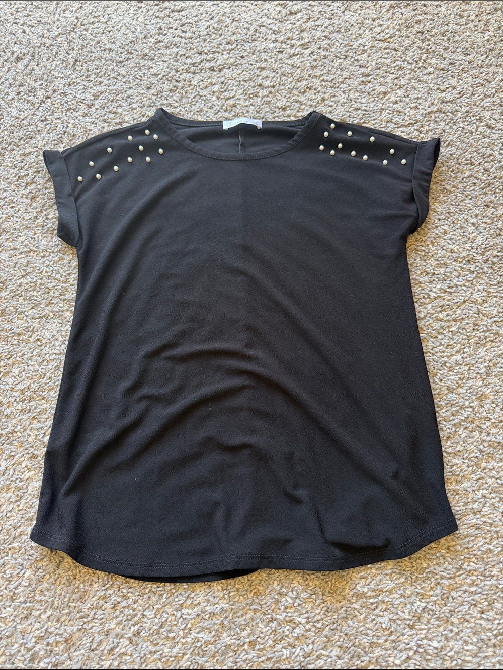 89th & Madison Black Short-Sleeve Top with pearl Shoulder Studs